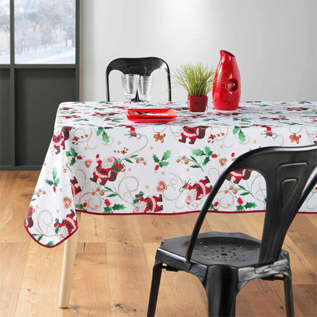 Pere Noel White 150 x 300 cm – rechteckige fleckabweisende Weihnachtstischdecke