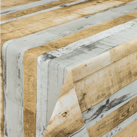 Planker Grau-Beige – Runde Wachstischdecke mit Gummizug