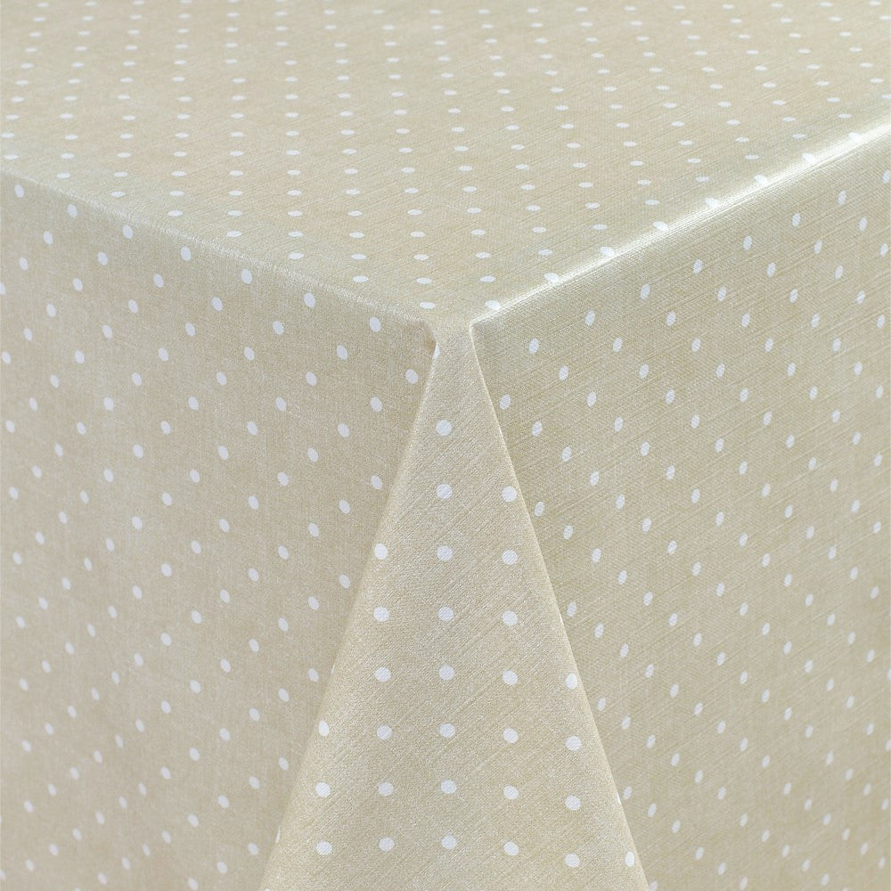 Polka-Tupfen auf beigem Grund, Wachstuch Tischdecke mit leicht geprägter Oberfläche