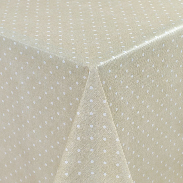 Polka-Tupfen auf beigem Grund, Wachstuch Tischdecke mit leicht geprägter Oberfläche