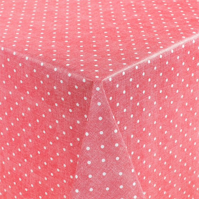 Polka-Dots auf rot/pinkem Grund, Wachstuch Tischdecke mit leicht geprägter Oberfläche