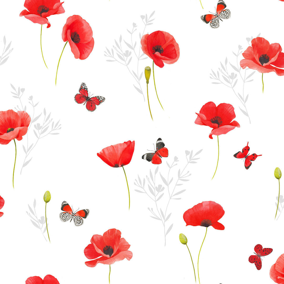 Pobbyly - Tischfolie transparent mit Mohnblumen und Schmetterlingen