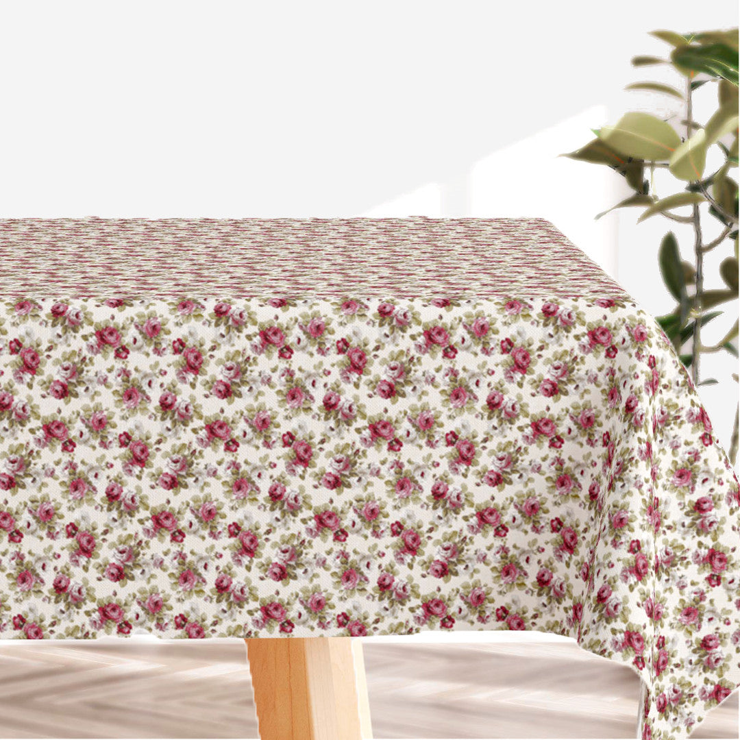 Red Roses – Helle abwaschbare Tischdecke mit Rosen in verschiedenen Rottönen