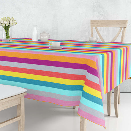 Regnbue Striber – abwaschbare Tischdecke mit Streifen in vielen Farben, 160 cm
