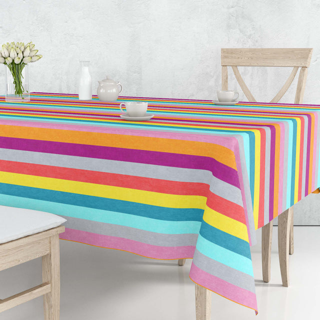 Regnbue Striber – abwaschbare Tischdecke mit Streifen in vielen Farben, 160 cm