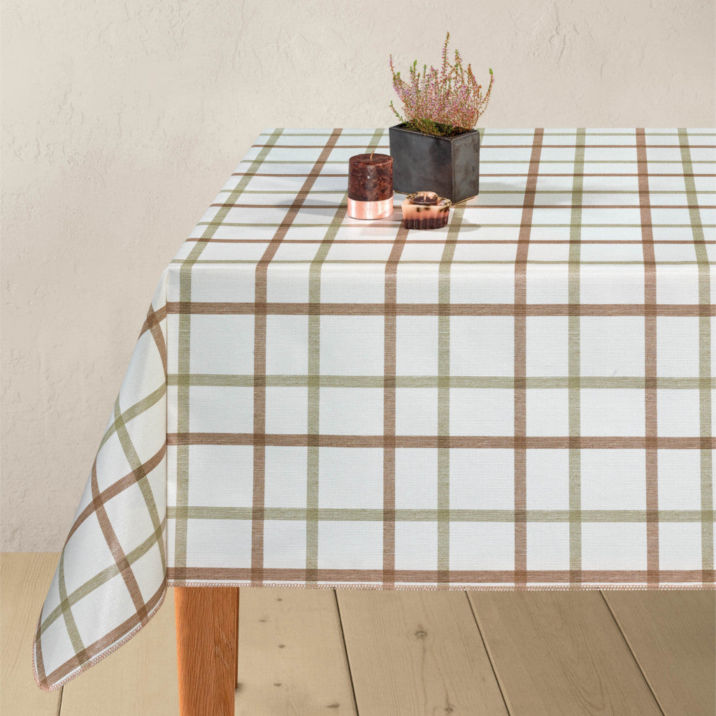 Retro-Karo Beige – karierte Wachstuch Tischdecke mit Struktur