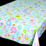 Retro Wachstuch Tischdecke, bunte Linienblumen