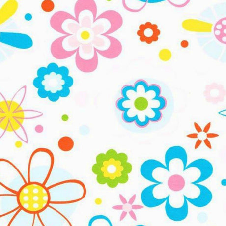 Retro Wachstuch Tischdecke, bunte Linienblumen, 140 cm breit