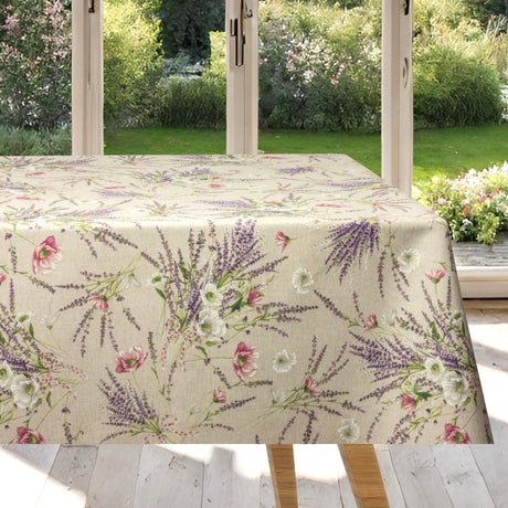 Romanticismo dei fiori – Abwaschbare Tischdecke mit elegantem Mohn und herrlichem Lavendel
