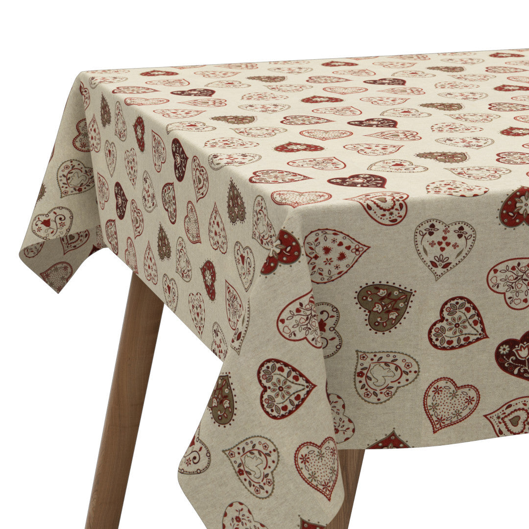 Romantische Herzen Natur - Abwaschbare Tischdecke in Leinenoptik, Muster