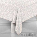 Rose Bianche - Abwaschbare Tischdecke in Leinenoptik mit schönen weißen Rosen