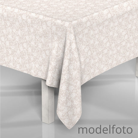 Rose Bianche - Abwaschbare Tischdecke in Leinenoptik mit schönen weißen Rosen