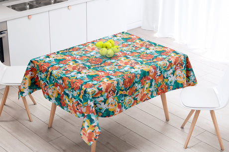 Rosemary Terracotta - Abwaschbare Tischdecke mit schönen farbenfrohen Blumen - 155 cm breit
