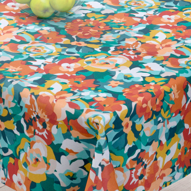 Rosemary Terracotta - Abwaschbare Tischdecke mit schönen farbenfrohen Blumen - 155 cm breit
