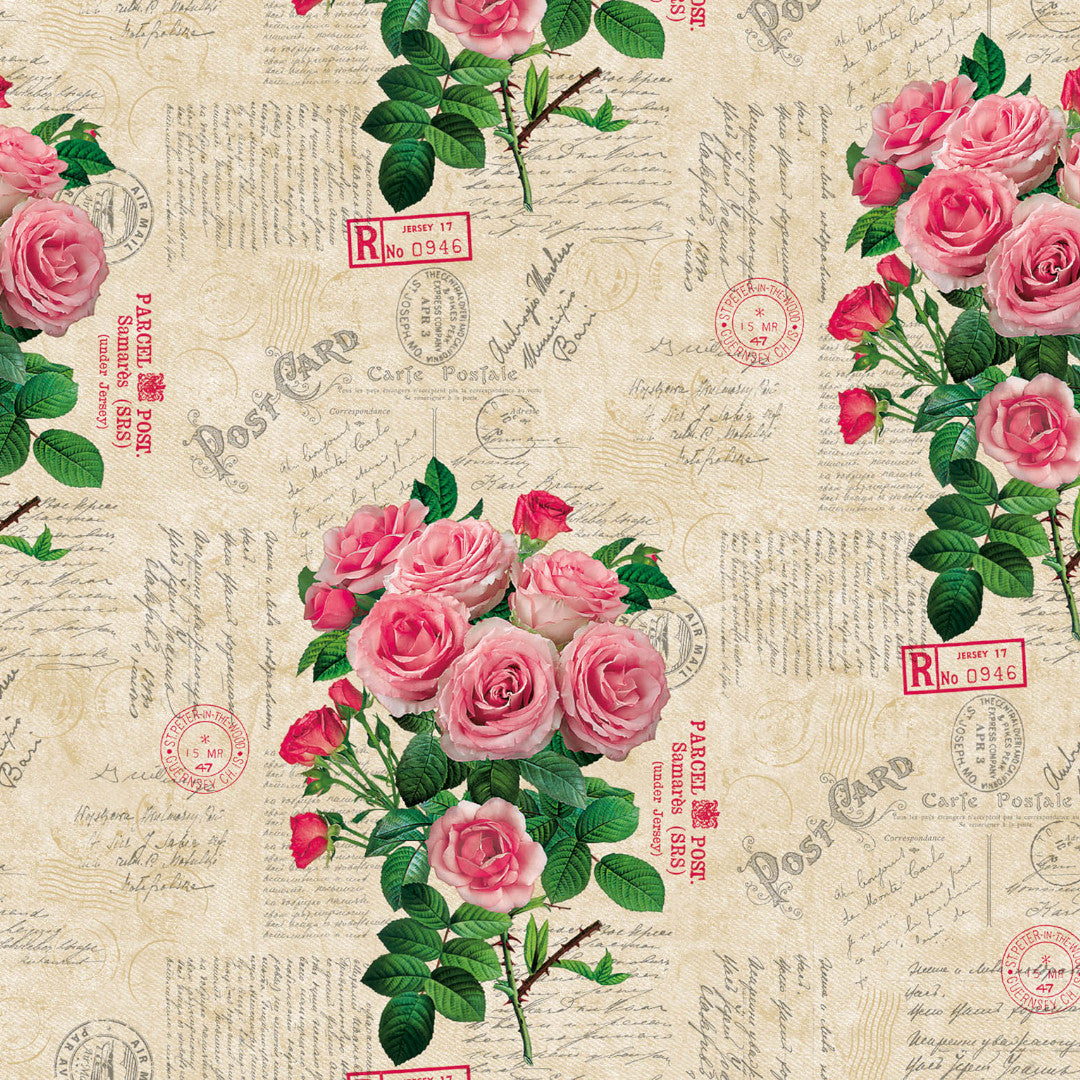 Rosen und Romantik Creme – Romantische Wachstuch Tischdecke mit rosa Rosen