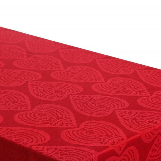 Runde damastgewebte Weihnachtstischdecke – Damask Hearts Rot, Ø 300 cm