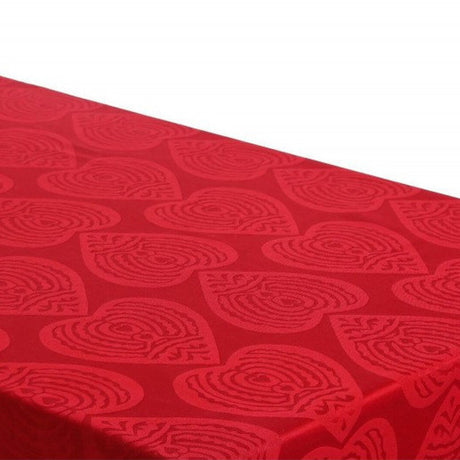 Runde damastgewebte Weihnachtstischdecke – Damask Hearts Rot, Ø 300 cm