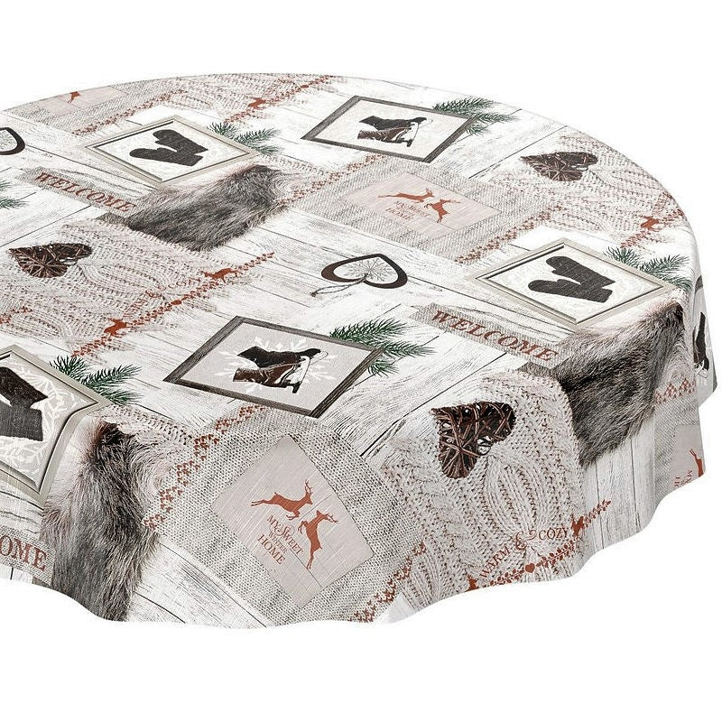 Runde Wachstuch Tischdecke für Weihnachten - Auf Schlittschuhen zu Weihnachten