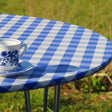 Blau/weiß karierte Runde Wachstischdecke mit Gummizug - Für Tisch Ø 60 - Ø 130 cm