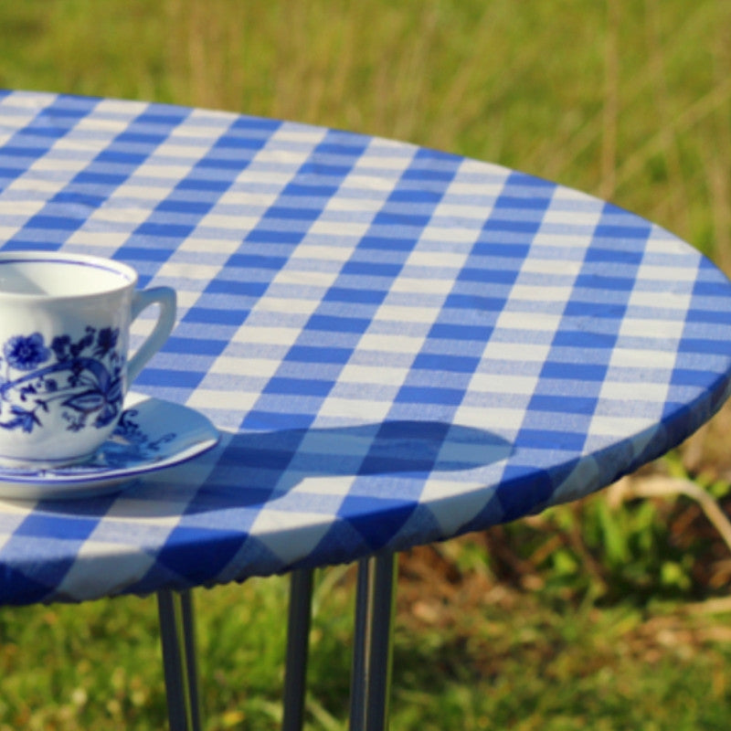 Blau/weiß karierte Runde Wachstischdecke mit Gummizug - Für Tisch Ø 60 - Ø 130 cm