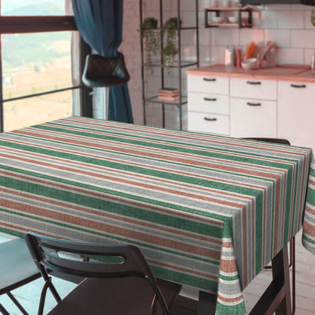 Rustic Stripes - Wachstuch Tischdecke mit rustikalen Streifen in Grün und Natur