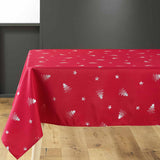 Safir 150 x 300 cm, rote Weihnachtstischdecke mit Silberprint auf dem Tisch