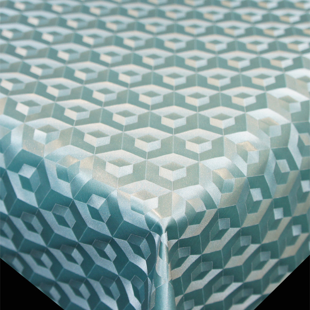 Scala 3D Cube Türkis - runde Wachstuch-Tischdecke Ø 140 mit Kantennaht