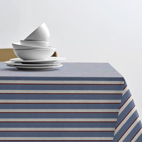 Sentimental Stripe Blue - Södahl abwaschbare Tischdecke aus 100% Baumwolle mit rutschfester Unterseite, Tisch