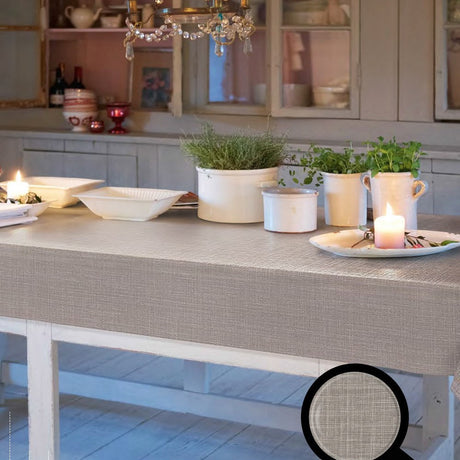Sharon einfarbige Wachstuch Tischdecke mit schöner Silberstruktur, 140 cm – Natur
