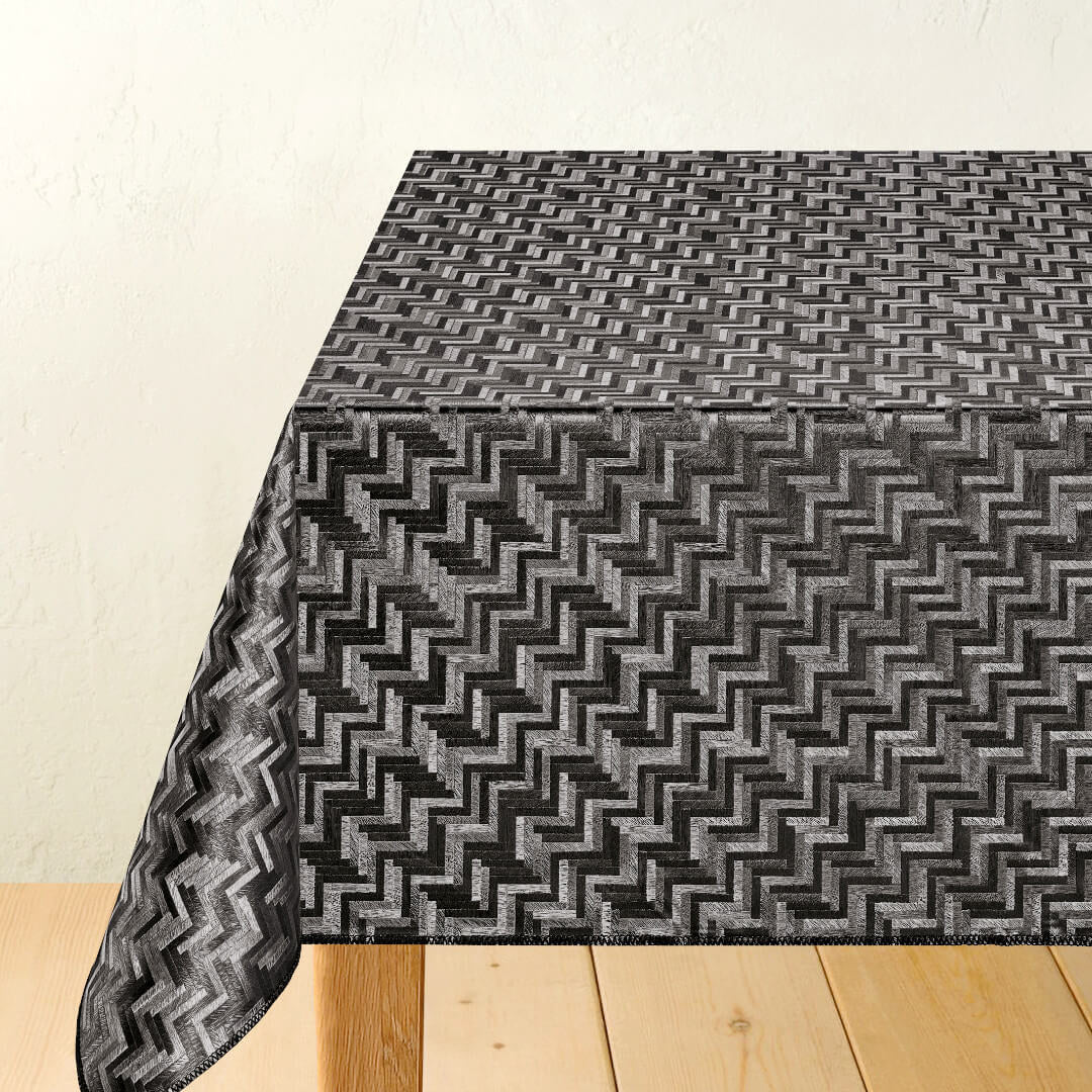 Schwarz Esche - Wachstuch Tischdecke mit grafischem Muster