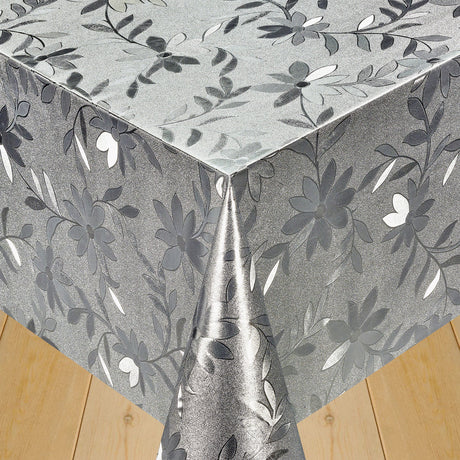 Rankenblume Silber - silberfarbene Wachstuch Tischdecke mit Blütenranken