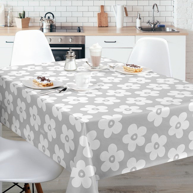 Lola Wachstuch Tischdecke - Small Big Flower Silver Cloud