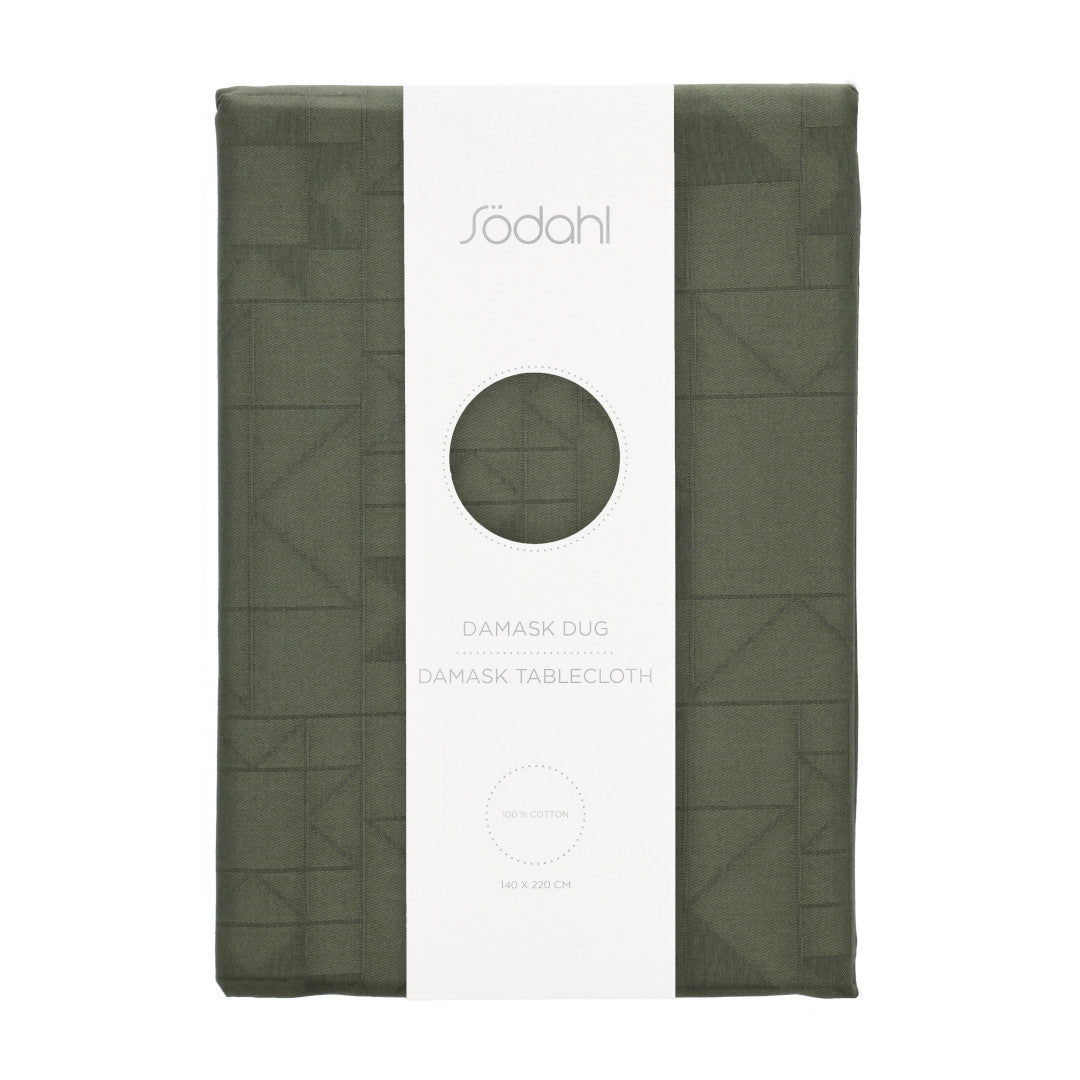 Södahl Star Damask Weihnachtstischdecke in Grün, mit elegantem Band und Etikett verpackt 140x320