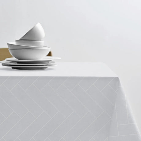 Södahl Tiles Optisches Weiß, klassische damastgewebte abwaschbare Tischdecke mit rutschfester Unterseite
