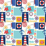 Sommer am Meer - Weiße Wachstuch Tischdecke mit maritimen Motiven