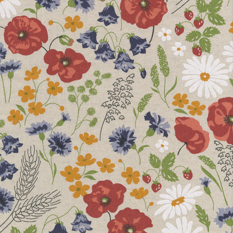 Sommereng - abwaschbare Tischdecke in Leinenoptik mit schönen Blumen