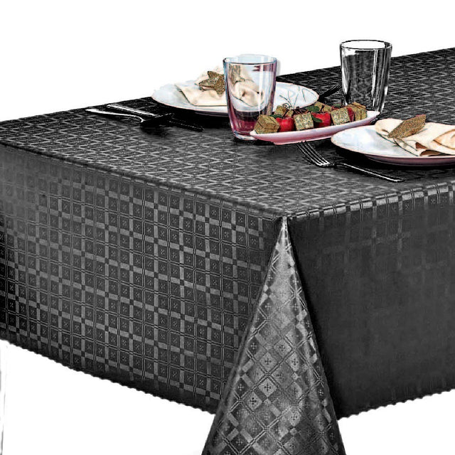 Schwarz Damastschwarz – Wachstuch Tischdecke mit geprägtem Damastmuster