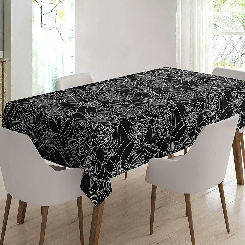 Spider Web – Halloween Wachstuch Tischdecke mit gruseligem schwarzem Spinnennetz