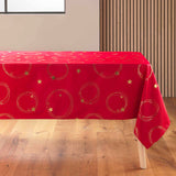 Star Metallic Print Rot/Gold - rote Weihnachtstischdecke mit Golddruck, 150 x 240 cm, Ecke