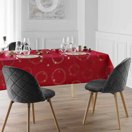 Star Metallic Print Rot/Gold - rote Weihnachtstischdecke mit Golddruck, 150 x 240 cm
