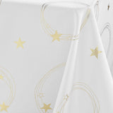 Nahaufnahme der Ecke der weißen Star Weihnachtstischdecke 150 x 300 cm mit Golddruck