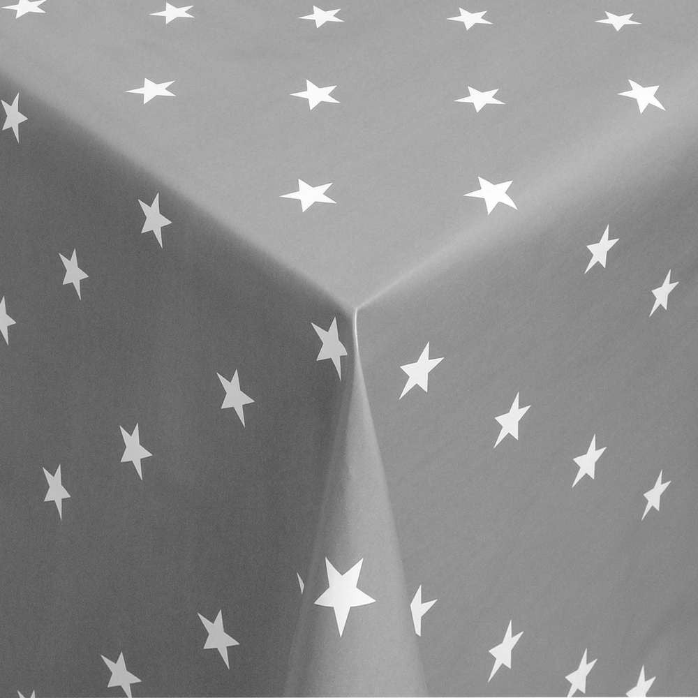 Stars Grau – Wachstuch Tischdecke mit weißen Sternen