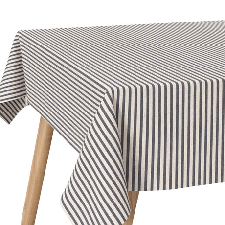 Stimmungsbild mit Querstreifen Grau, abwaschbare Tischdecke in Blau und Offwhite