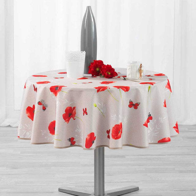 Sweet Poppy, Ø 180 cm, runde Tischdecke mit Fleckschutz