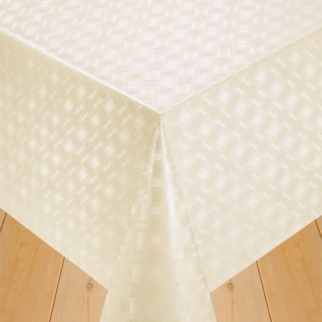 Damast Karos Diagonal Creme - Einfarbige Wachstuch Tischdecke mit Karos