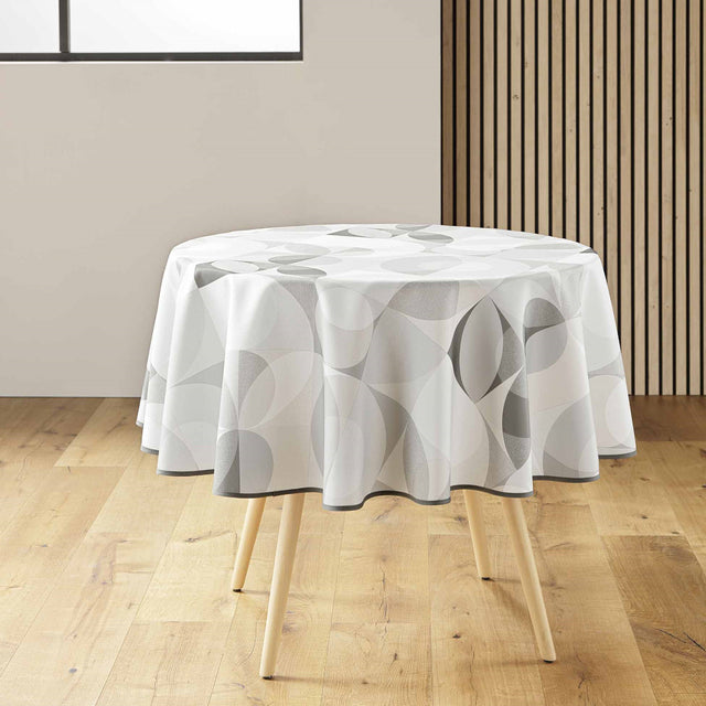 Tessouro Natural runde Tischdecke mit geometrischem grauem Muster