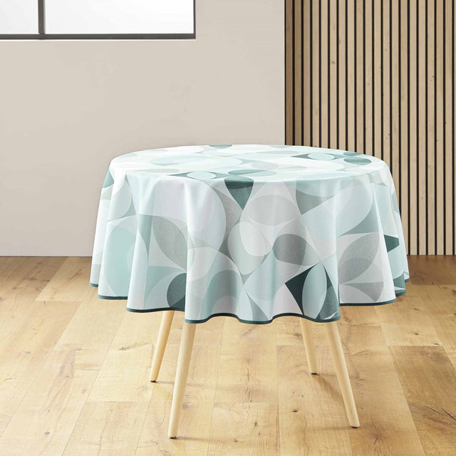 Tessouro Sage runde Tischdecke mit sanften grünen und grauen geometrischen Mustern