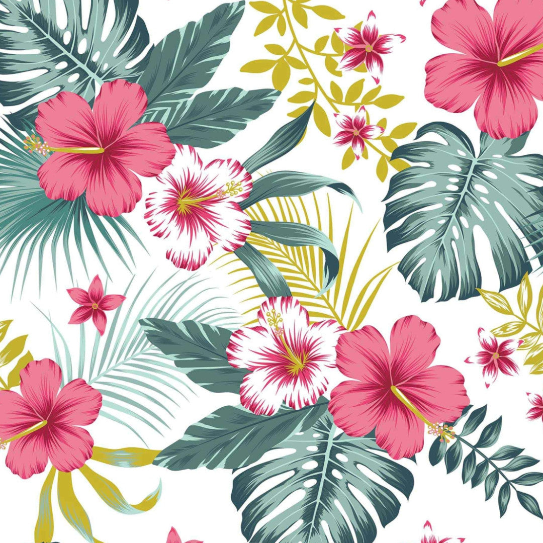 Textilia Bella White - Weiße Wachstuch Tischdecke mit Blumen und Blättern
