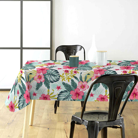 Textilia Bella White - Weiße Wachstuch Tischdecke mit Blumen und Blättern