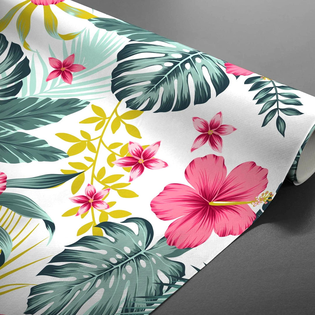 Textilia Bella White - Weiße Wachstuch Tischdecke mit Blumen und Blättern